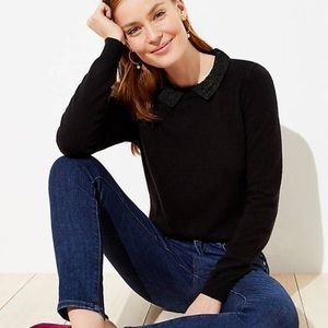 LOFT Leopard Collared Mixed Media Sweater NWT